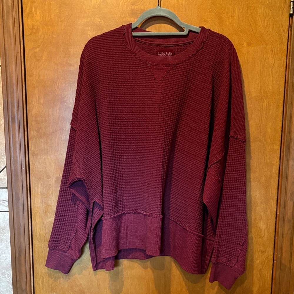 American Eagle Outfitters Burgundy Waffle Knit Top